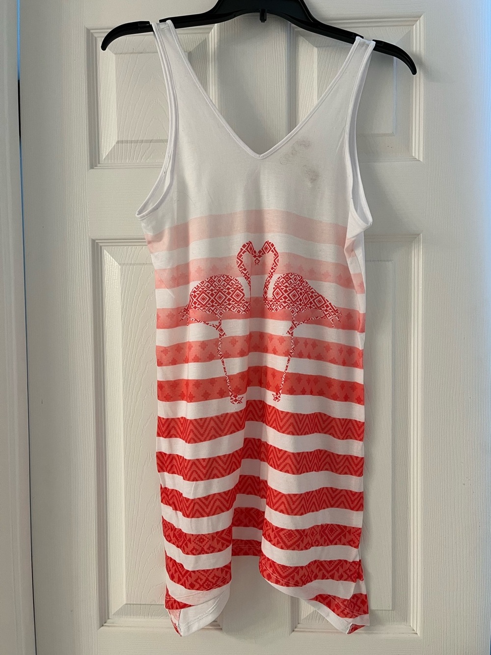 OP Sleeveless Tank Swimsuit Cover-up with Coral Pink, Red & White design Size S